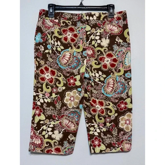 Ann Taylor LOFT Marisa Floral Capri Pants Size 8 Boho Chic Paisley Earth Tones - Picture 1 of 5